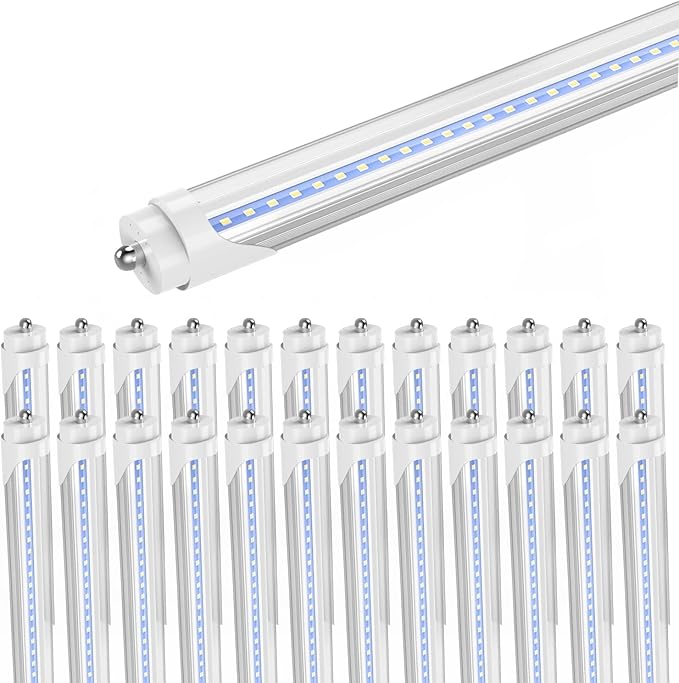 CNSUNWAY 8FT T8 LED Tube Lights (25 Pack) - 50W (130W Equiv.) High-Output 6000K CoolWhite, 5400LM, FA8 Single Pin Ballast Bypass, Clear Cover for T8/T10/T12 Fluorescent Replacement in Garage, ETL