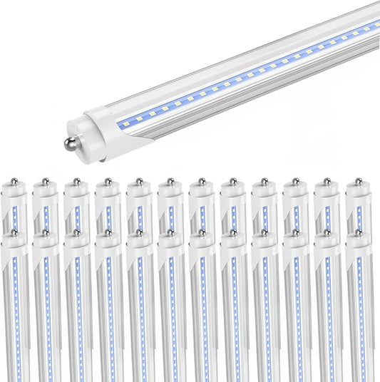 CNSUNWAY 8FT T8 LED Tube Lights (25 Pack) - 50W (130W Equiv.) High-Output 6000K CoolWhite, 5400LM, FA8 Single Pin Ballast Bypass, Clear Cover for T8/T10/T12 Fluorescent Replacement in Garage, ETL