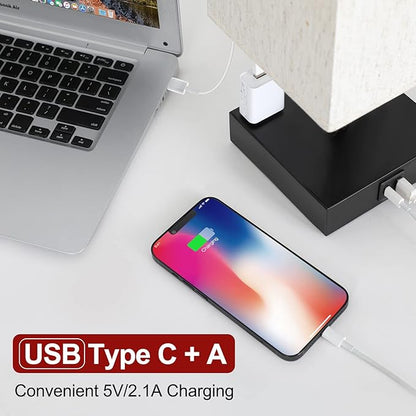 Soilsiu Bedside Table Lamp for Bedroom - Touch Small Lamp with USB C+A Charging Ports & AC Outlets, 3 Way Dimmable Nightstand Light for Living Room (LED Bulb Included, Flaxen)