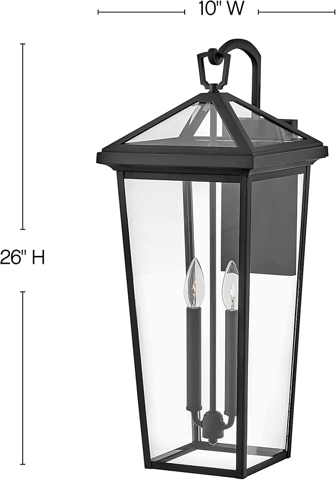 Hinkley Alford Place 25658MB Large Outdoor Tall Wall Mount Lantern - Die Cast Aluminum Frame, Sealed Clear Glass - Museum Black