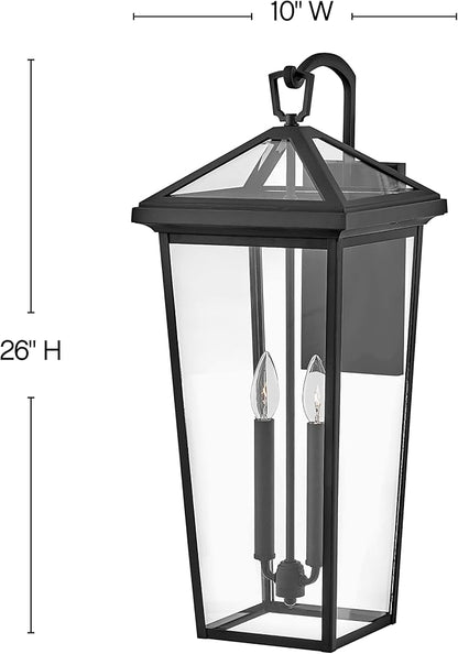 Hinkley Alford Place 25658MB Large Outdoor Tall Wall Mount Lantern - Die Cast Aluminum Frame, Sealed Clear Glass - Museum Black