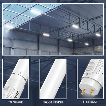 LUXRITE 2FT LED Tube Light, T8, 8W=17W, 5CCT 3000K- 6500K, 960LM, 320° Beam Angle, Fluorescent Replacement, Ballast Compatible or Bypass, Single or Double End Powered, Damp & UL Listed (4 Pack)