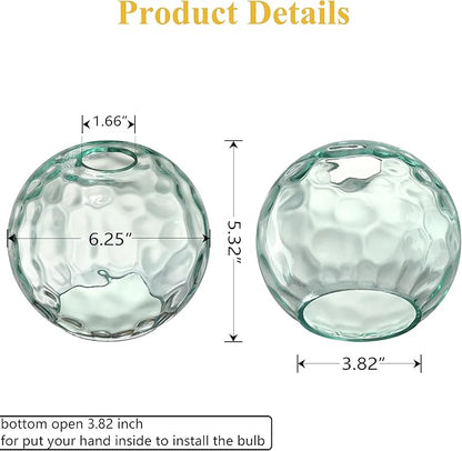 6.3 Inch Replacement Clear Hammer Glass Lamp Shade Light Fixture,for Replacement Wall Sconce Pendant Light Ceiling Light Chandelier Shade,Factory Outlet (Green Glass, 3 Pack)