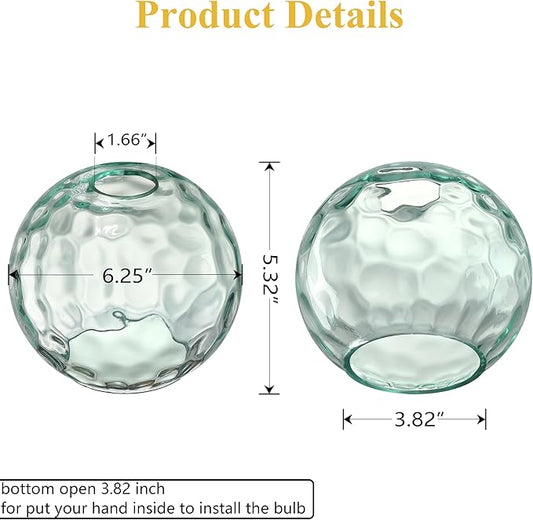 6.3 Inch Replacement Clear Hammer Glass Lamp Shade Light Fixture,for Replacement Wall Sconce Pendant Light Ceiling Light Chandelier Shade,Factory Outlet (Green Glass, 3 Pack)
