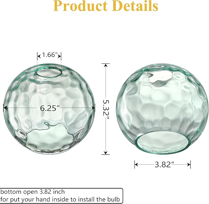 6.3 Inch Replacement Clear Hammer Glass Lamp Shade Light Fixture,for Replacement Wall Sconce Pendant Light Ceiling Light Chandelier Shade,Factory Outlet (Green Glass, 2 Pack)