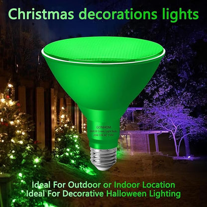 PAR38 Flood Lights Outdoor,Dimmable LED Flood Light Bulbs,20W(Equivalent to 200W),E26 Base,Outdoor Porch,Holiday Lighting,LED Flood Light Bulb for Halloween,Christmas,2 Pack Green