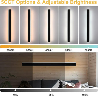 Yaohong 2 Pack 60In LED Outdoor Long Wall Lights, 42W Modern Black 5CCT Dimmable Exterior Lighting Fixtures Patio Lights, IP65 Waterproof Linear Wall Mount Lighting for House Courtyard Porch Garden