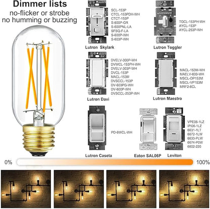 Leools E26 LED Bulb 6W Equivalent e26 led Bulb 60 Watt Soft White 3000K Dimmable E26 Edison Bulb AC120V 600lm Tubular T14 LED Bulb for Pendant, Sputnik,Vanity,Chandeliers Pack of 6