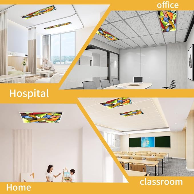 2pcs Fluorescent Light Covers - Light Covers for Ceiling Lights Classroom, Magnetic Light Filters for Office, Hospitals, Home 4 x 2 Feet (color art)