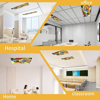 2pcs Fluorescent Light Covers - Light Covers for Ceiling Lights Classroom, Magnetic Light Filters for Office, Hospitals, Home 4 x 2 Feet (color art)