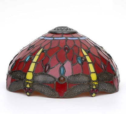Tiffany Style Lamp Shade, 12 Inch Red Yellow Dragonfly Stained Glass Lamp Shade Replacement Lamp Cover Accessories Fit for Table Lamp Pendant Light Ceiling Light