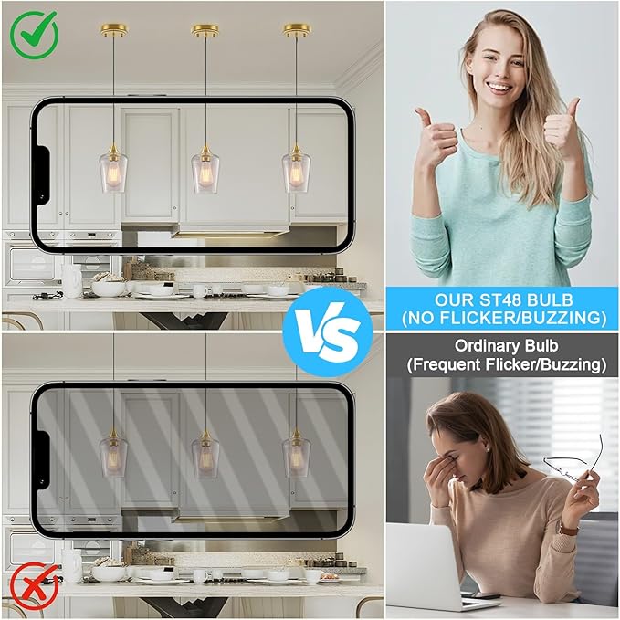 Ralbay ST48 Vintage LED Edison Bulbs 6 Pack, 60W Equivalent, Warm White 2700K, Clear Glass E26 Medium Base