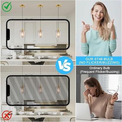 Ralbay ST48 Vintage LED Edison Bulbs 6 Pack, 60W Equivalent, Warm White 2700K, Clear Glass E26 Medium Base