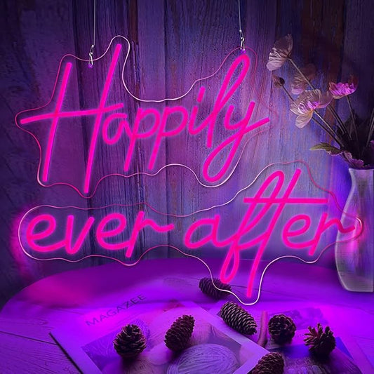 Happily Ever After Neon Sign Large, 39.32 Inch Neon Lights Art Decorative with Dimmer for Home Wall Decor, Wedding, Birthday, Bachelorette Party, Rose Red