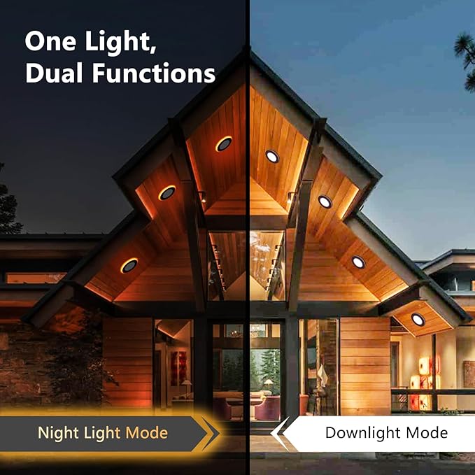 CycevSun 16 Pack Bronze Recessed Lighting 4 Inch with Night Light, Canless Ultra Thin Wafer Downlight Outdoor Exterior Soffit, Dimmable & 5 Color Temperature Selectable, 9W, ETL