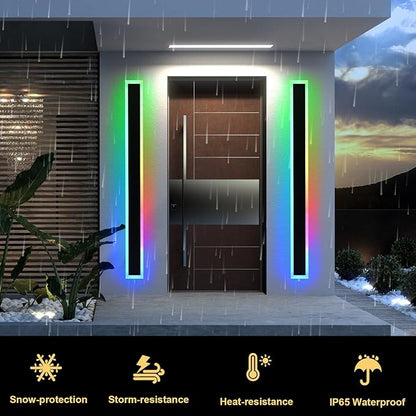 BONLICHT 1 Pack 60inch Modern Outdoor RGB Wall Light Fixture Long Strip Black Porch Wall Mount Lighting Linear Exterior Lights Wall Sconce for House Living Room Garage Patio (Remote Control Included)