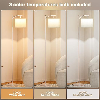 60" Floor Lamps for Living Room with 3 Color Temperatures, Adjustable Beige Shade with Light Gold Pole, Tall Lamps for Living Room Bedroom Office Classroom Dorm Room, 9W Bulb Included