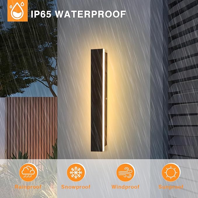 Modern Outdoor Wall Lights 23.6" LED 3000K Outdoor Wall Light for House Exterior Wall Garage Entrance Lighting Fixtures IP65 Waterproof Long Strip Wall Sconces for Doorway Patio Passage