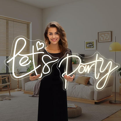 Super Large Let's Party Neon Sign for Bedroom Wall Super Neon Sign for Wall Decor for Bachelorette Party, Engagement Party, Birthday Party,Wedding Party Warm White