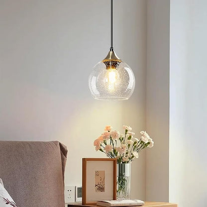 Clear Glass Pendant Lights Kitchen Island Lighting Globe Pendant Light Fixtures Modern Pendant Lighting for Kitchen Island Bedroom Living Dining Room Light Fixture(5.9in, 1-Pack)