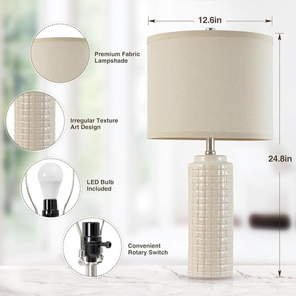 Luvkczc 24.8" Modern Ceramic Bedside Lamp Set of 2, Color Temperature&Bulbs Included - Farmhouse Nightstand Lamps for Living Room Bedroom End Table Office Entryway