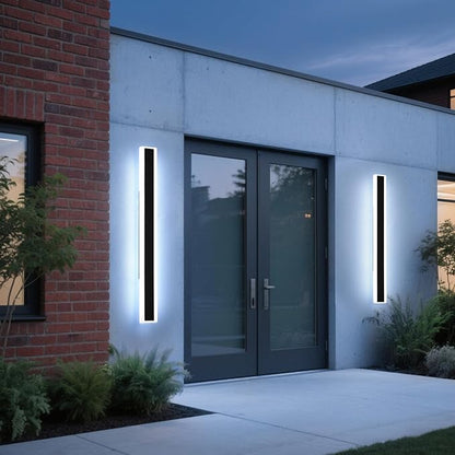 Mikeru 2Pack 47.2inch Long Led Wall Light, 6000k Cool White Modern Outdoor Wall Light Ip65 Waterproof Black Acrylic Porch Exterior Lighting Fixtures, Exterior Wall Mount Lights