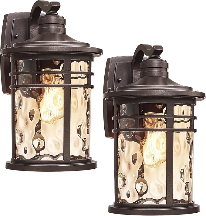 Darkaway Outdoor Wall Light Fixture,14.57inch Large Outside Porch Lights Wall Mounted Amber Ripple Glass Modern Exterior Waterproof Wall Sconce Lighting for House Front Door Garage