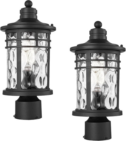 Post Lights Aluminum Pillar Lights Outdoor 14.6 Post Lantern with Water Ripple Glass for Garden Patio Pathway E26 Socket 2-Pack