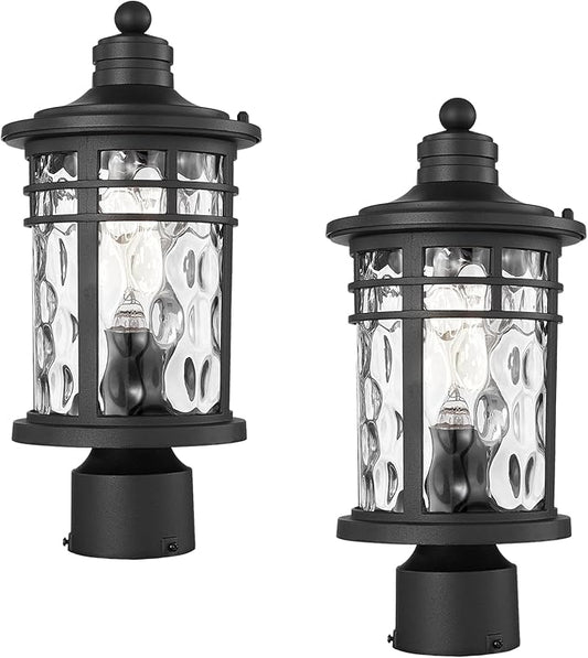 Post Lights Aluminum Pillar Lights Outdoor 14.6 Post Lantern with Water Ripple Glass for Garden Patio Pathway E26 Socket 2-Pack