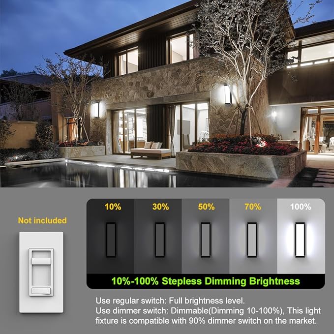 Sytmhoe 10%-100% Dimming LED Modern Outdoor Wall Light, 16in 6000K Dimmable Porch & Patio Wall Light Fixture,Black Aluminum&Dual PC Wall Lights Suitable for Garage Living Room Courtyard House(6000K)
