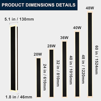 MELUCEE Long Outdoor Wall Lights Exterior 2 Pack 24in Dimmable LED Wall Lights Linear Outdoor Wall Sconce IP65 Waterproof, LED Linear Exterior Lights for Patio Garden Garage Front Door, 3000K-6000K