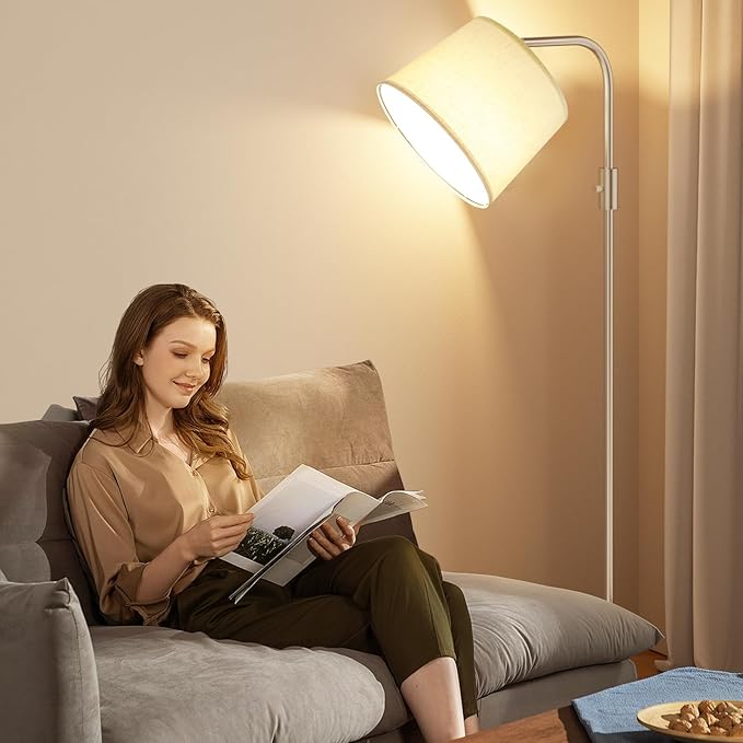 Ambimall Fully Dimmable Floor Lamp - Floor Lamps 9W LED Light Bulb, Standing Lamp for Living Room with Adjust Head, Modern Standing Light Rotary Switch, Tall Lamp for Bedroom(Sand Gold and Light Beige