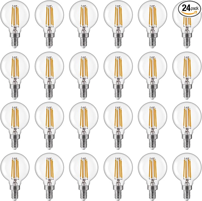 FLSNT 60W Equivalent LED Globe Candelabra Bulbs, Dimmable G16.5 LED E12 Chandelier Light Bulbs, 550LM, CRI90, 5.5W, AC 120V, 24 Pack, 2700K Soft White