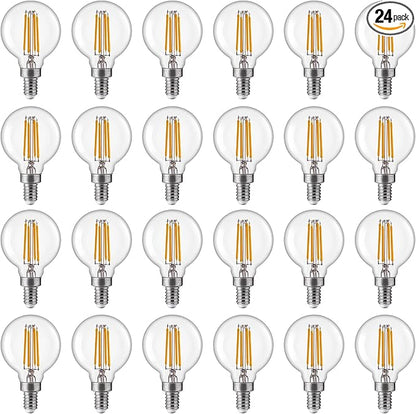 FLSNT 60W Equivalent LED Globe Candelabra Bulbs, Dimmable G16.5 LED E12 Chandelier Light Bulbs, 550LM, CRI90, 5.5W, AC 120V, 24 Pack, 2700K Soft White