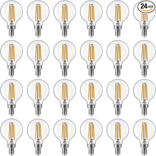 FLSNT 60W Equivalent LED Globe Candelabra Bulbs, Dimmable G16.5 LED E12 Chandelier Light Bulbs, 550LM, CRI90, 5.5W, AC 120V, 24 Pack, 2700K Soft White
