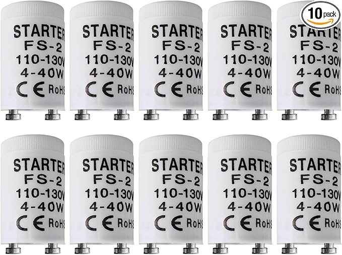 Fluorescent Starter for 4-40 Watt Fluorescent lamp, Compatible with GE Philips Sylvania Fluorescent lamp FS-2 S2, 110V 10 Count