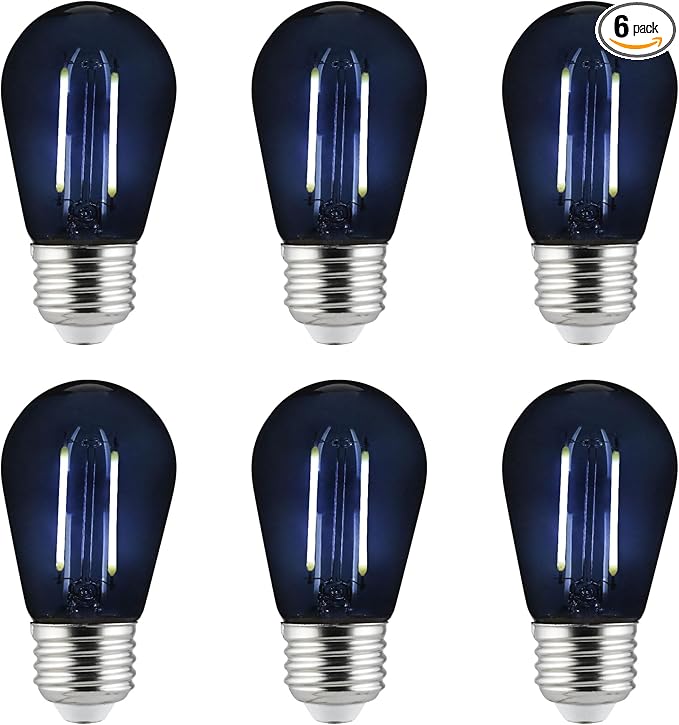Sunlite LED S14 String Light Bulb, 2 Watts (25W Equivalent), Medium E26 Base, Party Decoration, Holiday Lighting, Transparent, Dimmable, UL Listed, Black, 6 Count