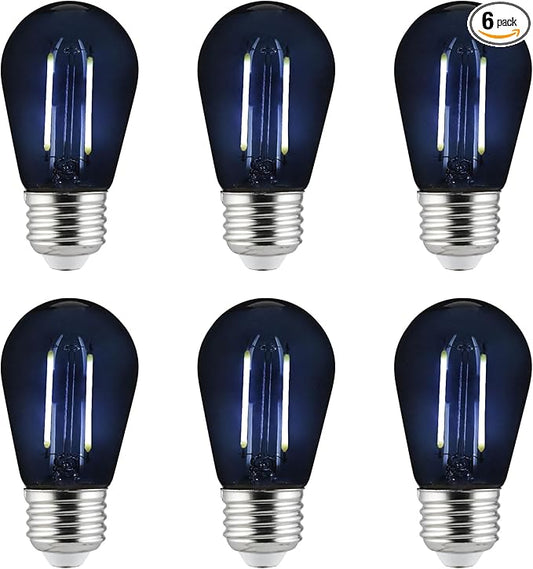Sunlite LED S14 String Light Bulb, 2 Watts (25W Equivalent), Medium E26 Base, Party Decoration, Holiday Lighting, Transparent, Dimmable, UL Listed, Black, 6 Count