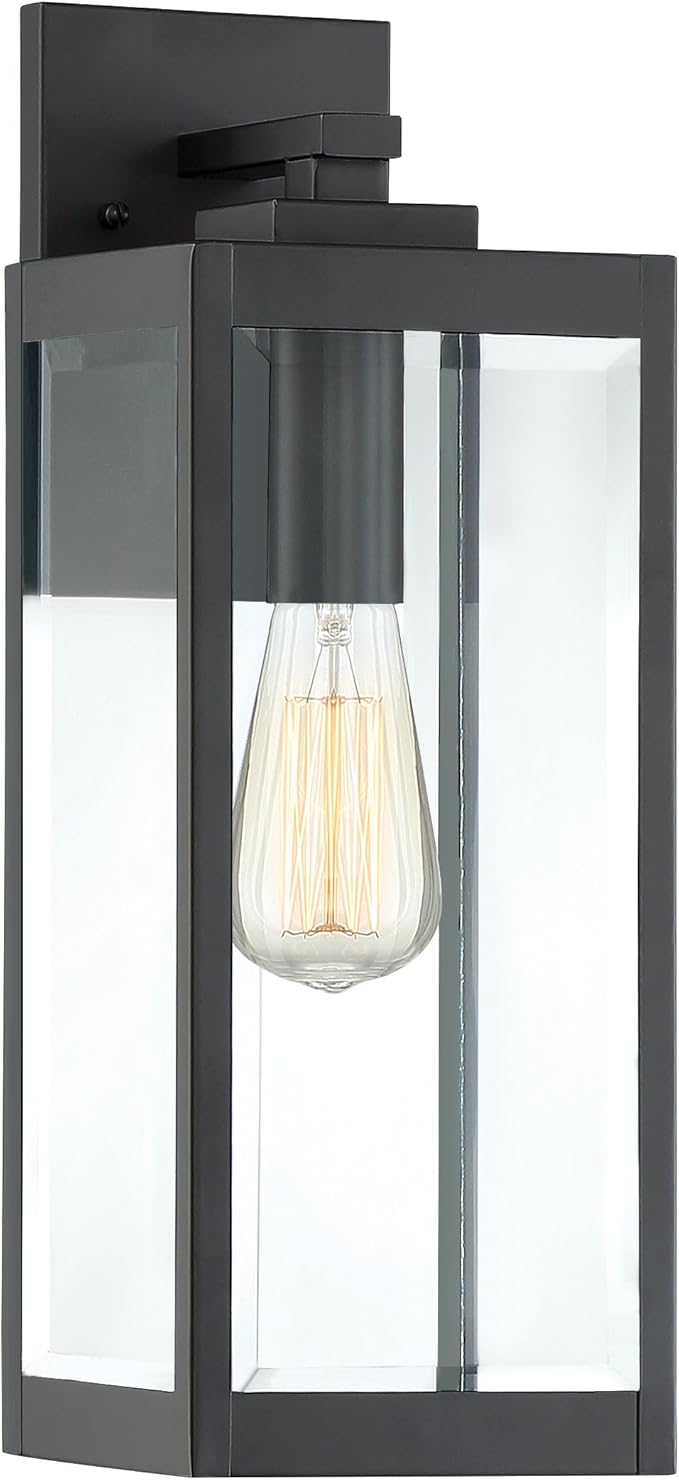 Quoizel Westover Modern Wall Sconce, 17 Inch Earth Black 1-Light Outdoor Light Fixture, Clear Beveled Glass Wall Lantern, 100 W, Industrial Design Wall Light for Porch, Patio, Gazebo or Yard