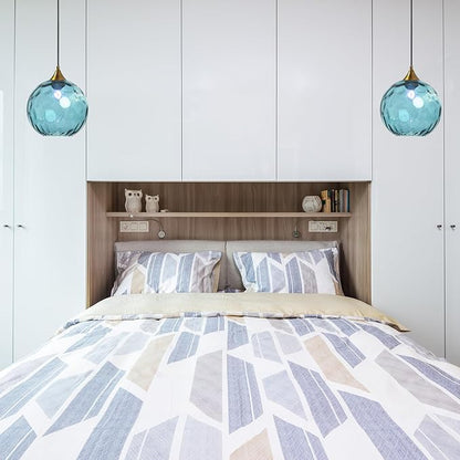 7.8 Inches Blue Glass Globe Pendant Lights Fixtures E26 Modern Farmhouse Glass Ball Pendant Lighting with Gold Brass Finish (Blue)
