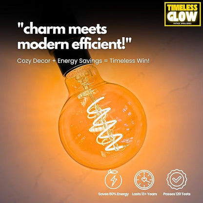 TimelessGlow 12 Pack Dimmable G25 LED Filament Bulb 5W 40W Equivalent Warm Amber 2000K E26 Base CRI80 Amber Glass Spiral Filament ETL FCC Certified Flicker Free Decorative Lighting