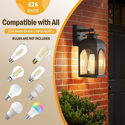 Outdoor Wall Lights, 2 Pack Outside Porch Lights Modern Wall Mount Exterior Lighting Fixtures Black Sconces Lanterns Waterproof Anti Rust for Farmhouse House Garage Doorway Front Door