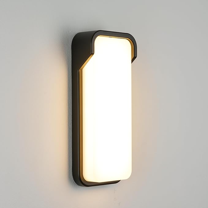 LANFU LED Modern Rectangular Outdoor Wall Sconce Light 3000K Outside Light for House Patio, Black Warm White, IP64 Waterproof Exterior Wall（16.5inch Bordered）