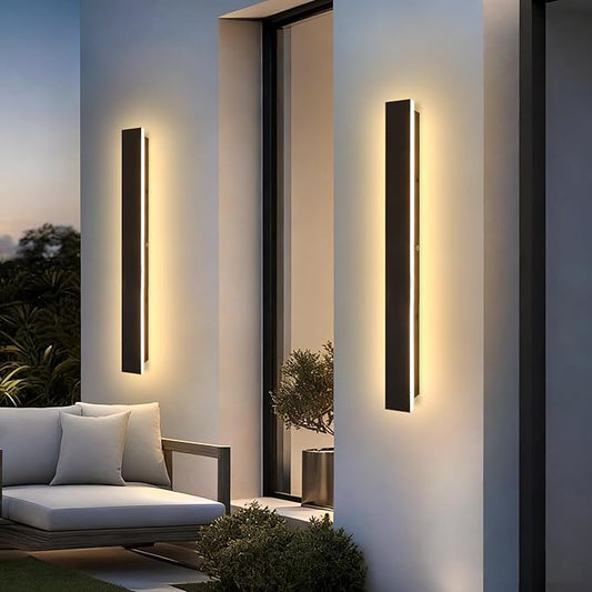 2 Pack Modern Outdoor Wall Lights 31.5 Inche 3000K LED Outdoor Wall Light for House Exterior Wall Garage Entrance Lighting Fixtures IP65 Long Strip Wall Sconces for Doorway Patio Passage