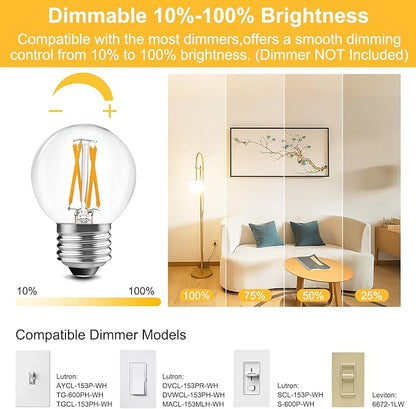 BRIMAX 10 Pack G16.5 Light Bulbs Dimmable,Small LED Globe Bulbs,E26 Base 6W Equal 60 Watt 580lm, 2700K Warm White,AC120V,Flicker Free for Ceiling Fans Chandelier
