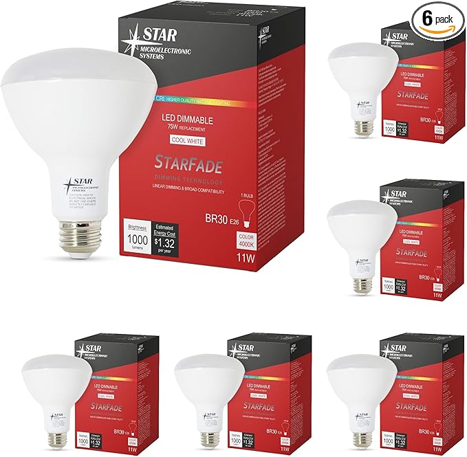 LED Light Bulb Dimmable Broad Compatibility 90 CRI 1000 Lumens 4000K 22,000Hrs BR30 (6 Pack)