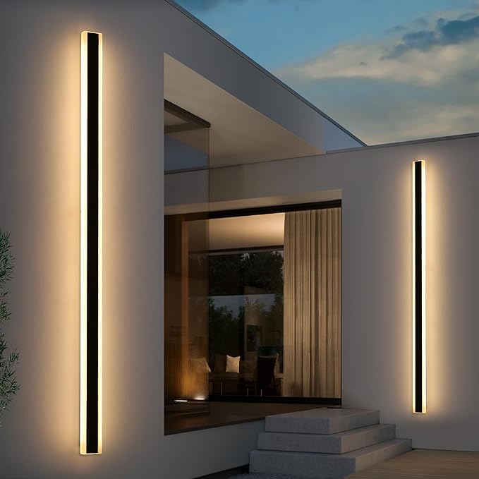 2 Pack Long Outdoor Wall Light, 71inch Modern LED Wall Sconce, 3 Color 3000K/4500K/6000K, 60W, IP65 Waterproof, Black Minimalist Exterior Lighting Fixture for Porch, Backyard, Garage, Balcony