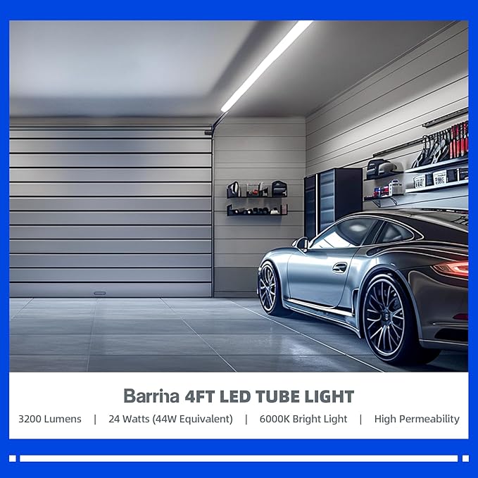Barrina T8 LED Bulbs 4 Foot Type B, G13, 24W, 3200LM, 6000K Bright Light, Double End Powered, Ballast Bypass, 4 Foot LED Fluorescent Replacement, T8 T10 T12 LED Replacement, Clear Cover, 8 Packs