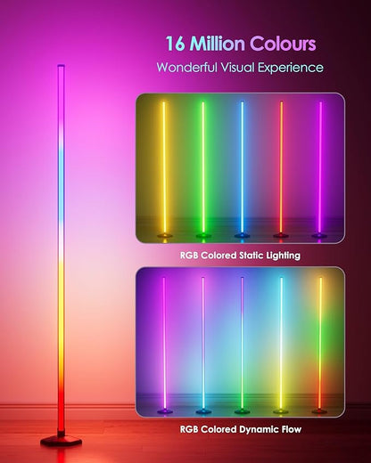 2PCS RGB+W Corner Floor Lamp, 65" Color Changing 24V LED Floor Lamp with Cool White Bluetooth APP Remote Control Music Sync Atmospheres Lamp 16 Million DIY Colors for Living Room Bedroom
