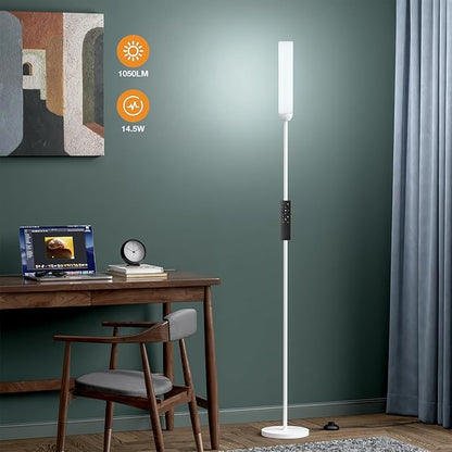 Ambimall LED Floor Lamp with Remote Control, 65" Standing lamp with Stepless Adjustable 3000K-6500K Colors & 30-100% Brightness, Foot Switch(White)